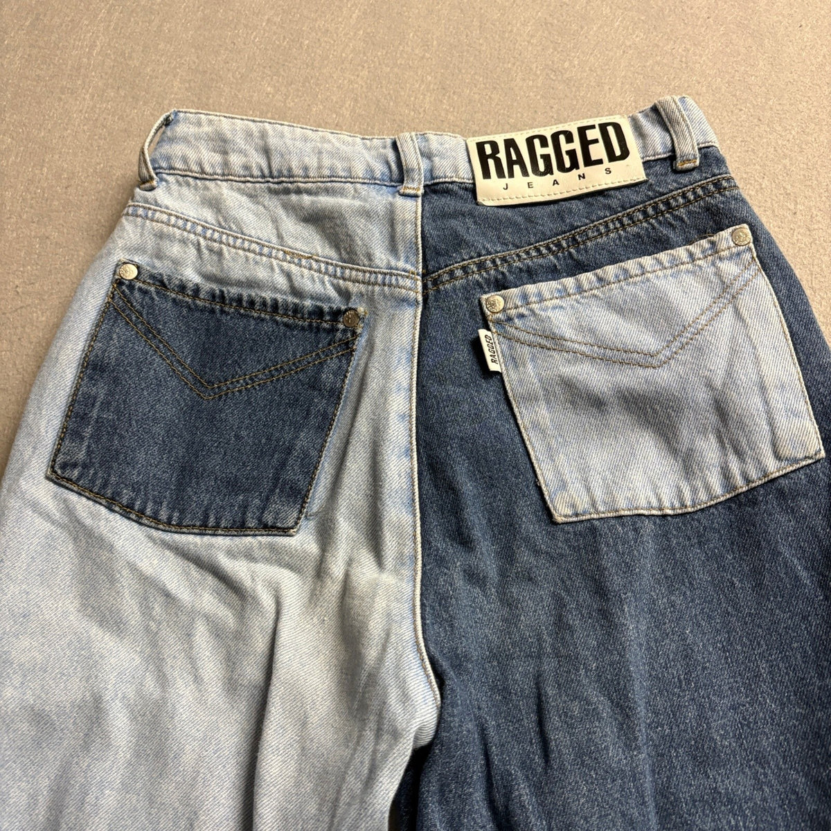 The Ragged Priest Two Tone Patchwork Frayed High Rise Straight Jeans Size 26