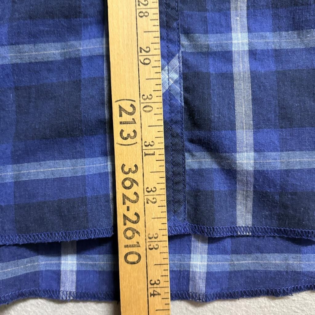 Wrangler Western Shirt Mens Large Blue Plaid Short Sleeve Pearl Snap X-Long