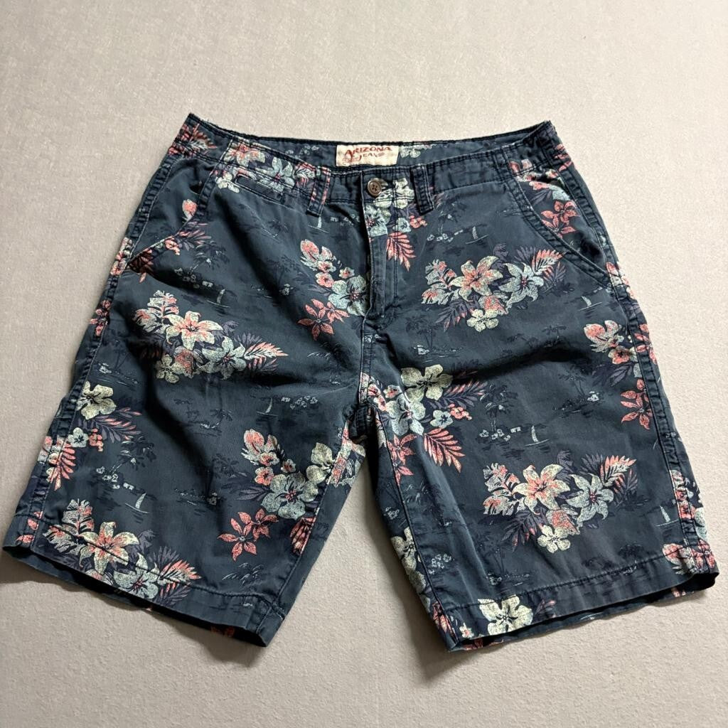 Arizona Jean Co Mens Shorts Size 34 Blue Floral Tropical Cotton Flat Front Chino