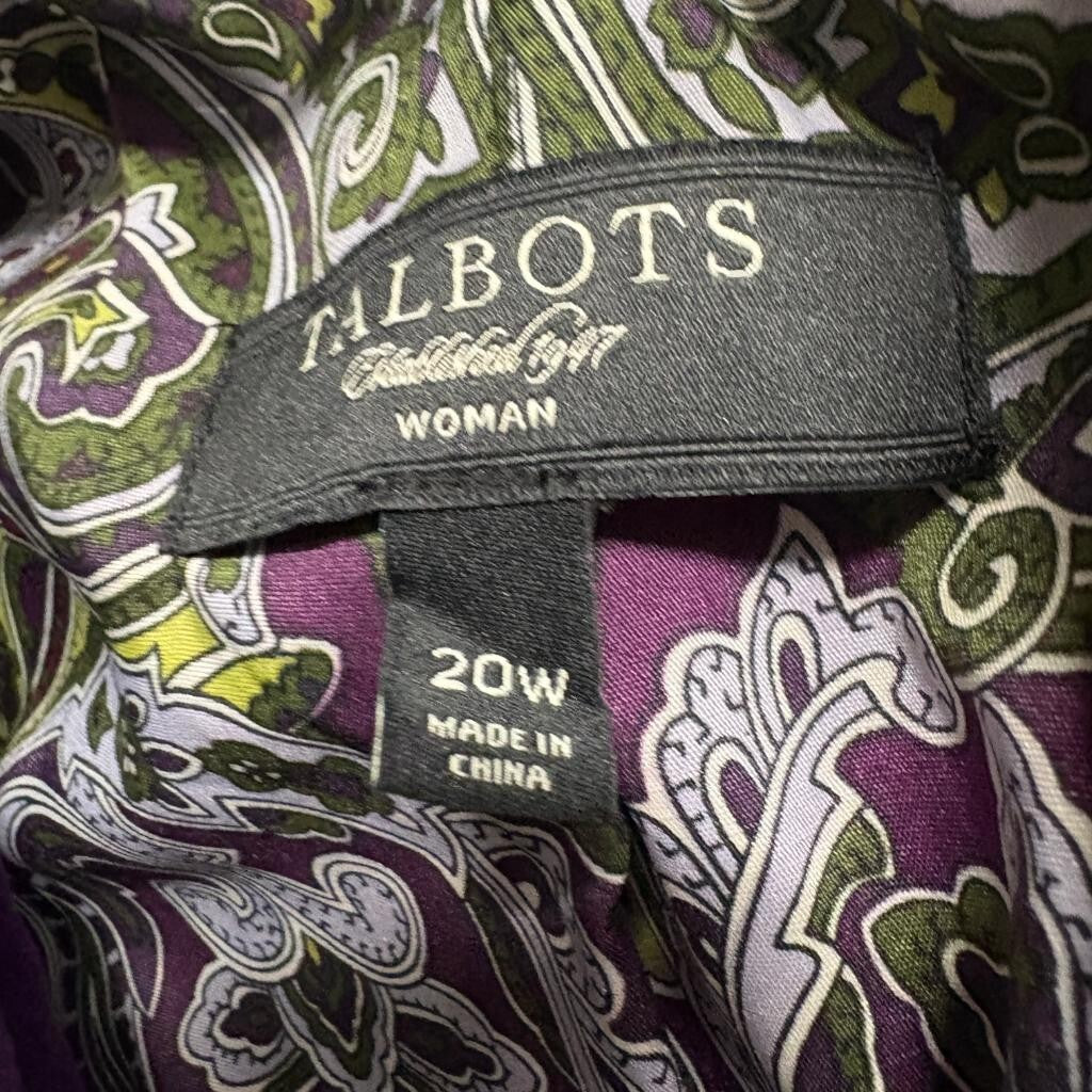 Talbots Velvet Blazer Womens 20W Purple Paisley Lined One Button Jacket Plus