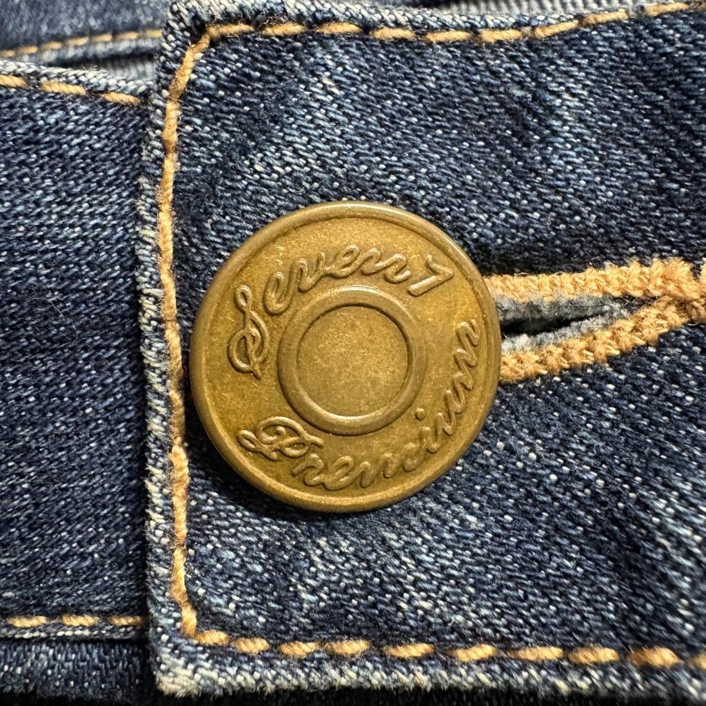Seven7 Cuffed Crop Jeans Womens Size 32 Blue Denim Stretch Straight Leg