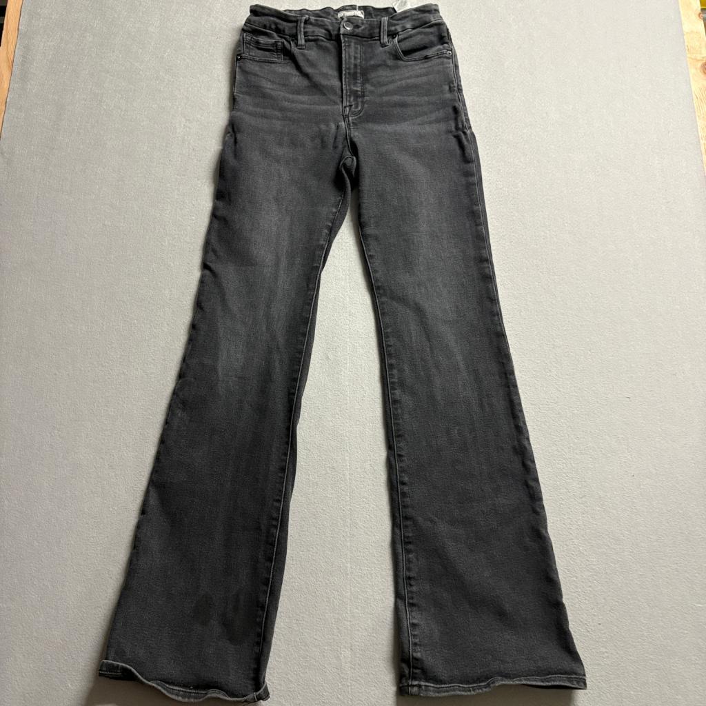Good American Good Legs Flare Jeans Womens 6/28 Black High Rise Stretch Denim