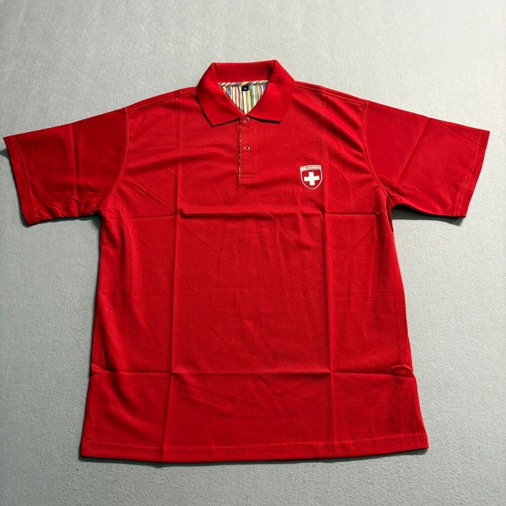 Swiss Leatherware Polo Shirt Mens XL Red Short Sleeve Swiss Cross Logo