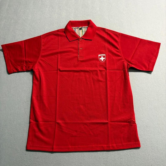 Swiss Leatherware Polo Shirt Mens XL Red Short Sleeve Swiss Cross Logo