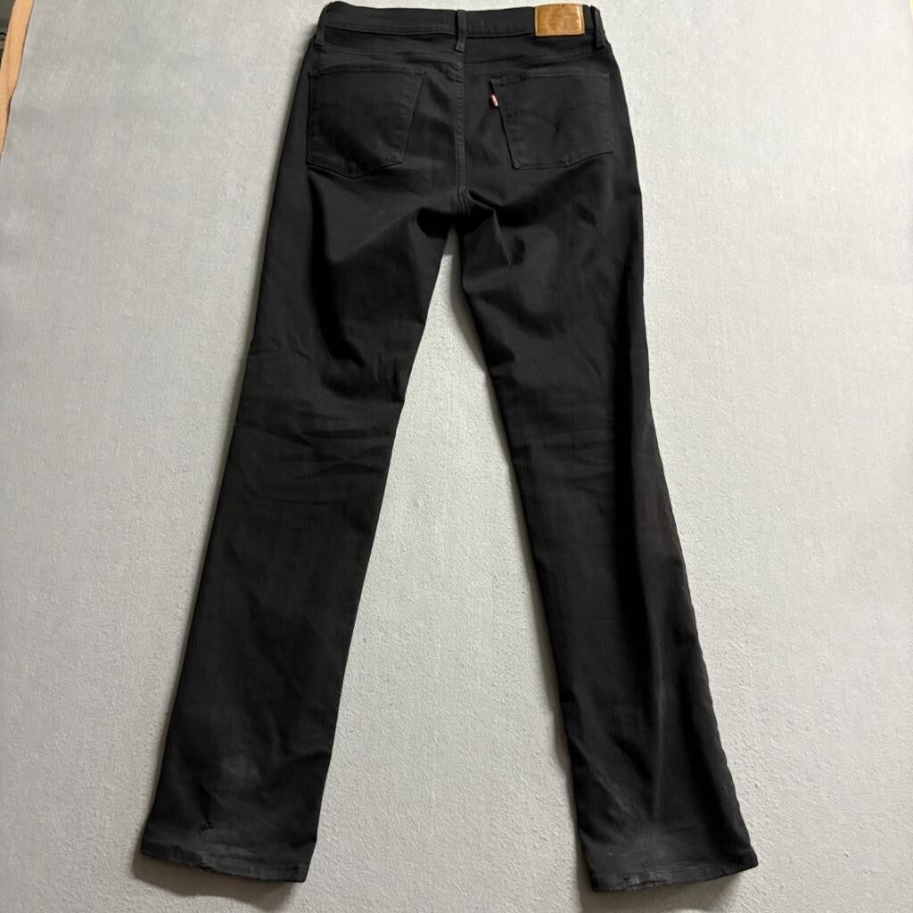 Levi's Premium 724 High Rise Straight Jeans Womens 29 Black Distressed Knee
