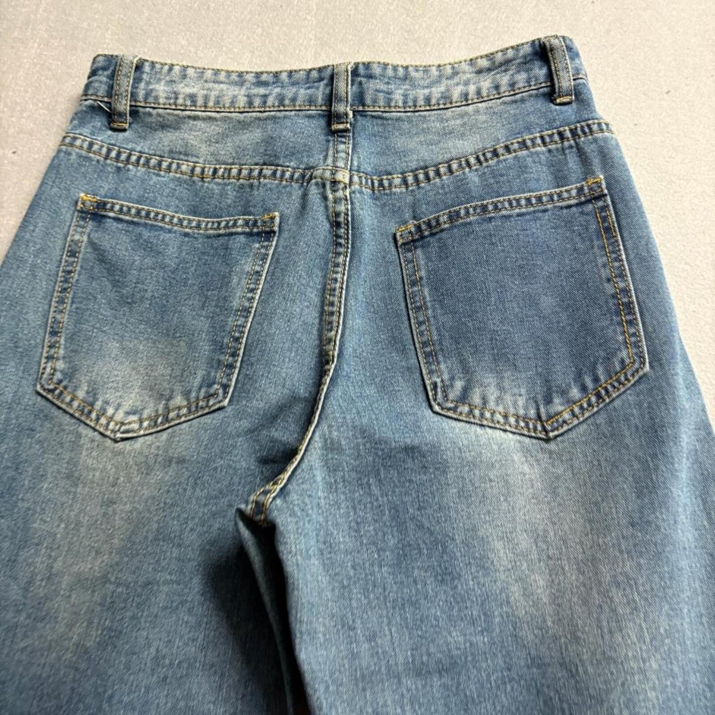 SHEIN Skull Rose Graffiti Print Jeans Womens XS Blue Denim Straight Leg Pants