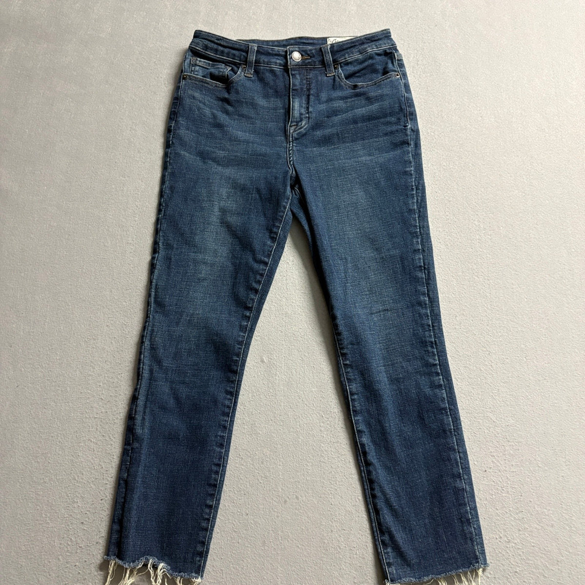 Cosmic Blue Love Moody Jeans Womens 30T Blue Denim Raw Hem Straight Leg Stretch