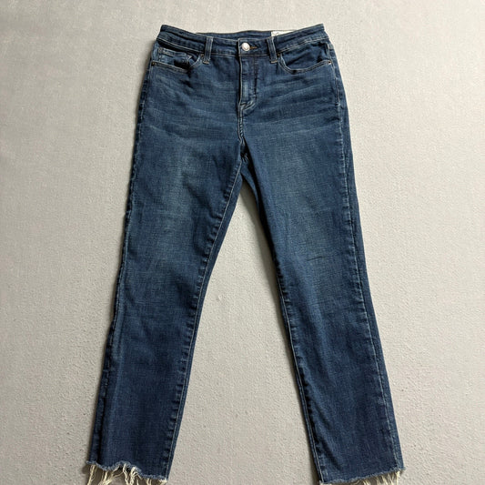 Cosmic Blue Love Moody Jeans Womens 30T Blue Denim Raw Hem Straight Leg Stretch