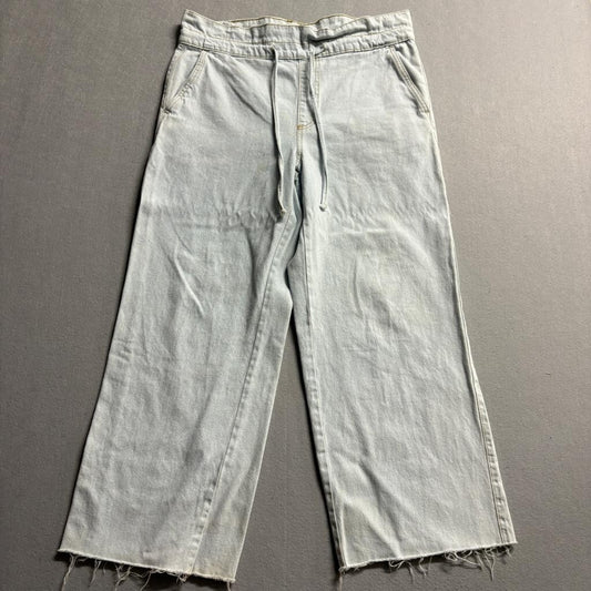Universal Thread Wide Leg Crop Jeans Womens 2R Light Wash Raw Hem Drawstring