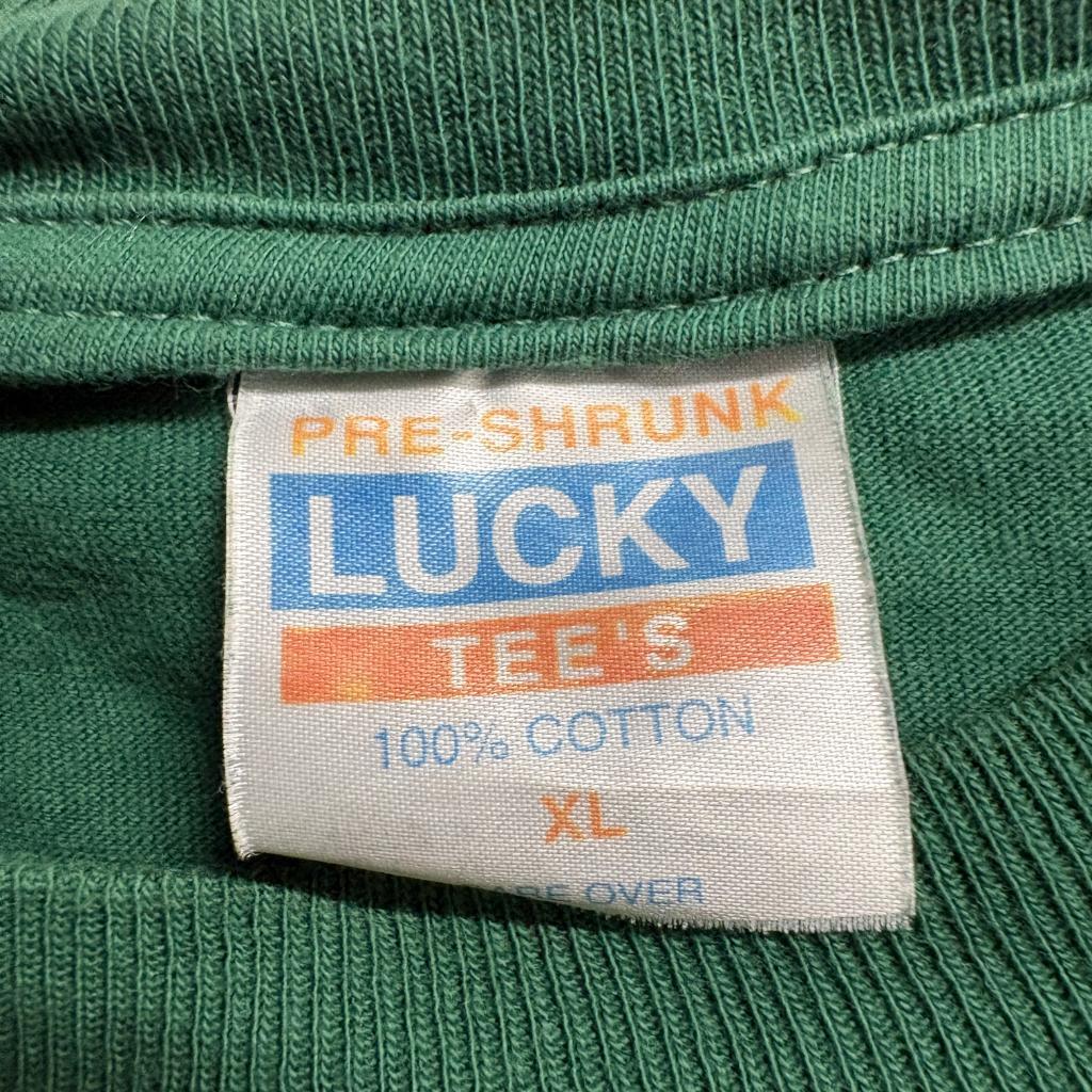 Vintage Lucky Tees Blank T-Shirt Mens XL Green Single Stitch 100% Cotton