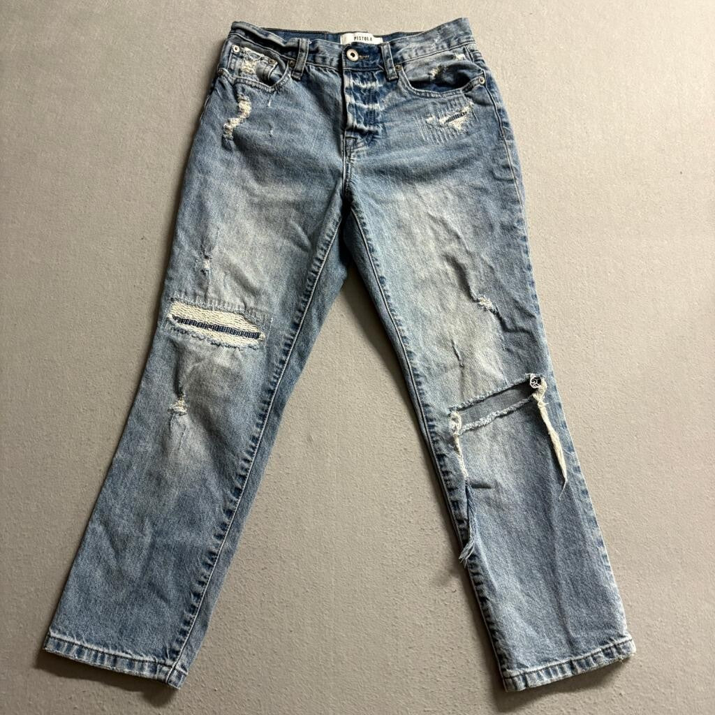 Pistola Distressed Straight Leg Jeans Womens Size 25 Blue Denim Ripped