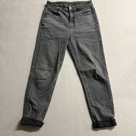 American Eagle Mom Jean Womens 0 Short Gray Denim High Rise Stretch Jeans
