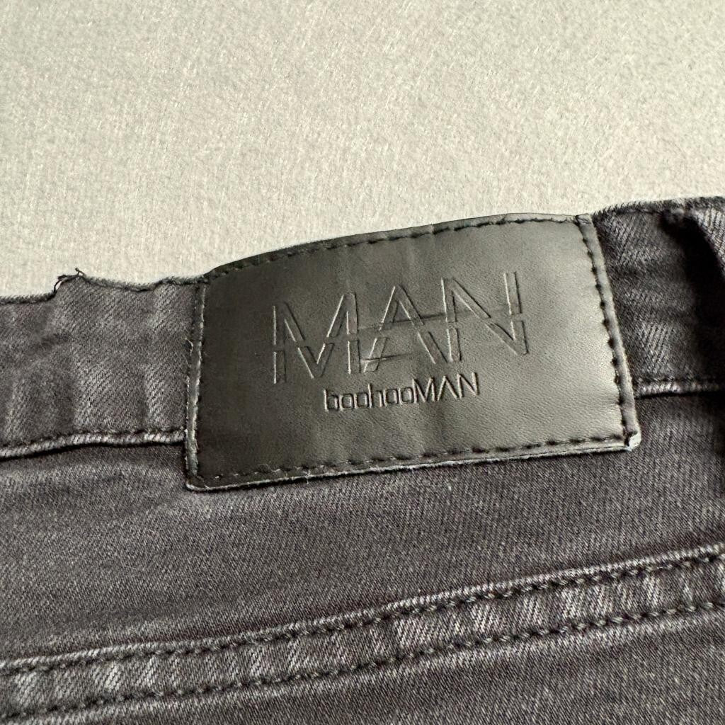 boohooMAN Mens Distressed Flare Jeans 36x34 Black Ripped Denim Pants