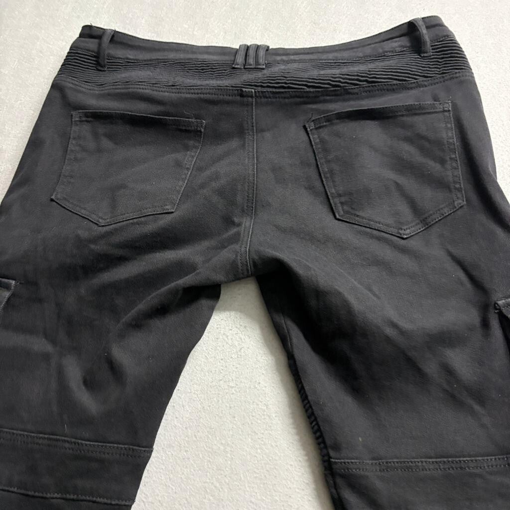 Unbranded Mens Moto Biker Cargo Jeans Black Size 36 Slim Fit Ribbed Zipper