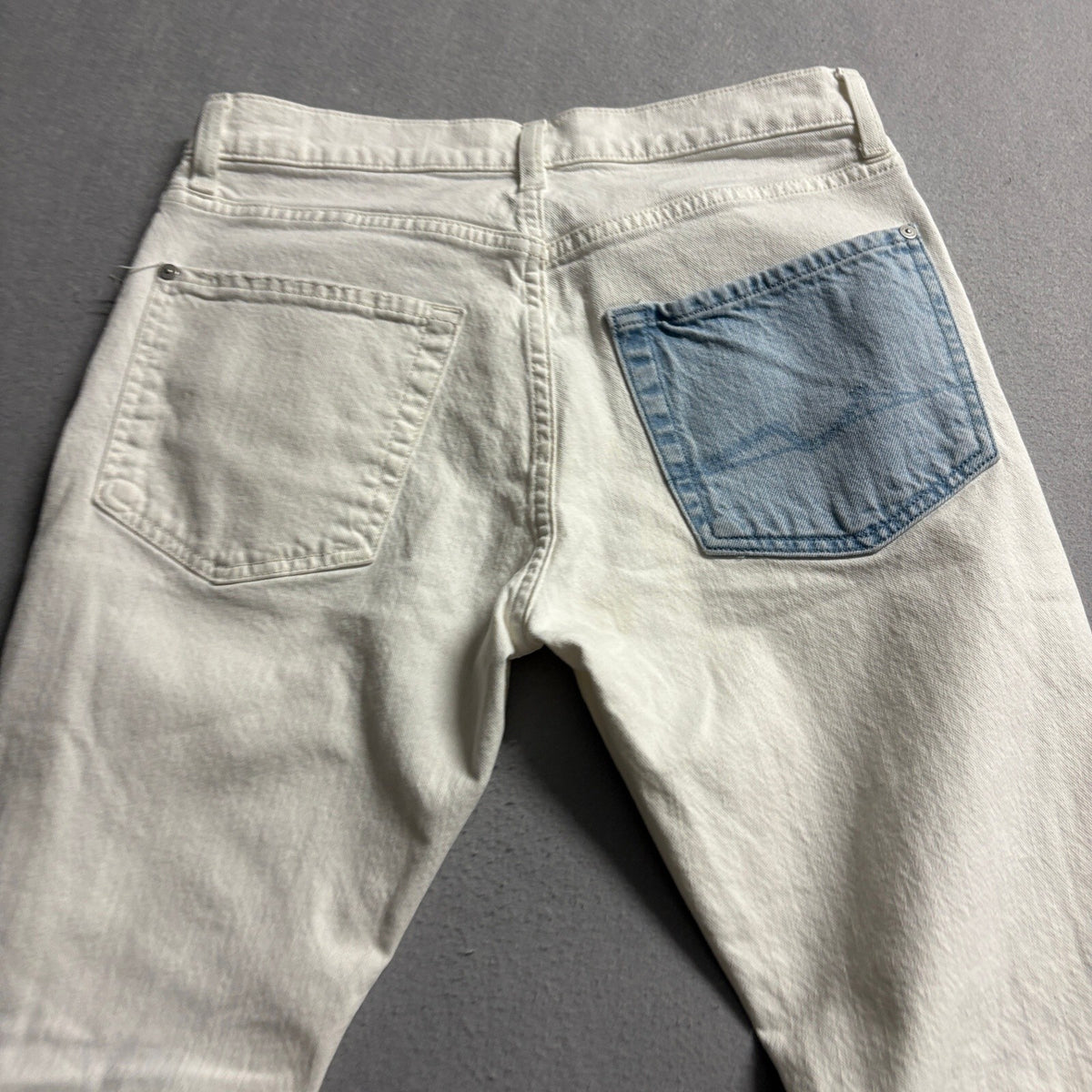 7 For All Mankind Mens Jeans 28 Off White Distressed Ripped Denim Straight Leg