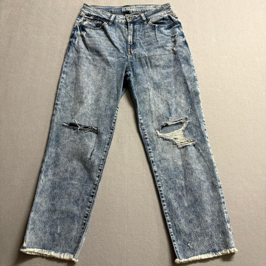 Rewash Vintage Reunion High Rise Distressed Jeans Womens Size 9 Acid Wash Fringe