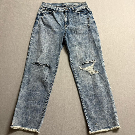 Rewash Vintage Reunion High Rise Distressed Jeans Womens Size 9 Acid Wash Fringe