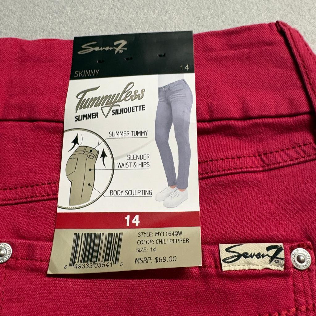 Seven7 Tummyless Skinny Jeans Womens 14 Chili Pepper Red Stretch Denim New