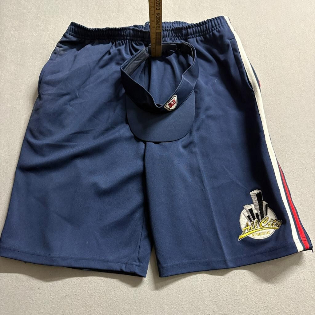 Regal Wear RW 52 Baseball Jersey Shorts Visor Set Mens XL Navy Blue Hip Hop