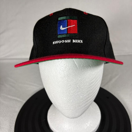 Vintage Nike Court Challenge Swoosh Hat Snapback Cap Black Red Green Under Visor