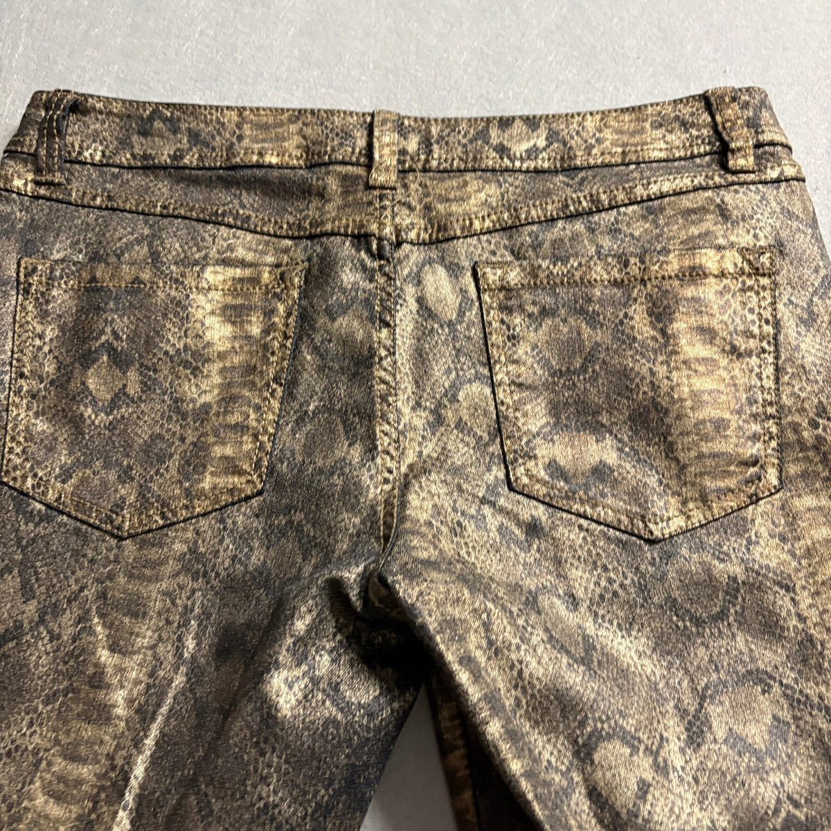 INC International Concepts Metallic Gold Snakeskin Skinny Jeans Womens 12
