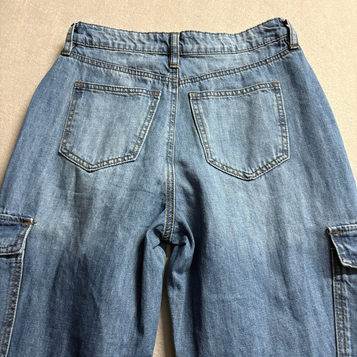Fashion Nova Cargo Jeans Womens Size 3 Blue Denim High Rise Straight Leg Cotton