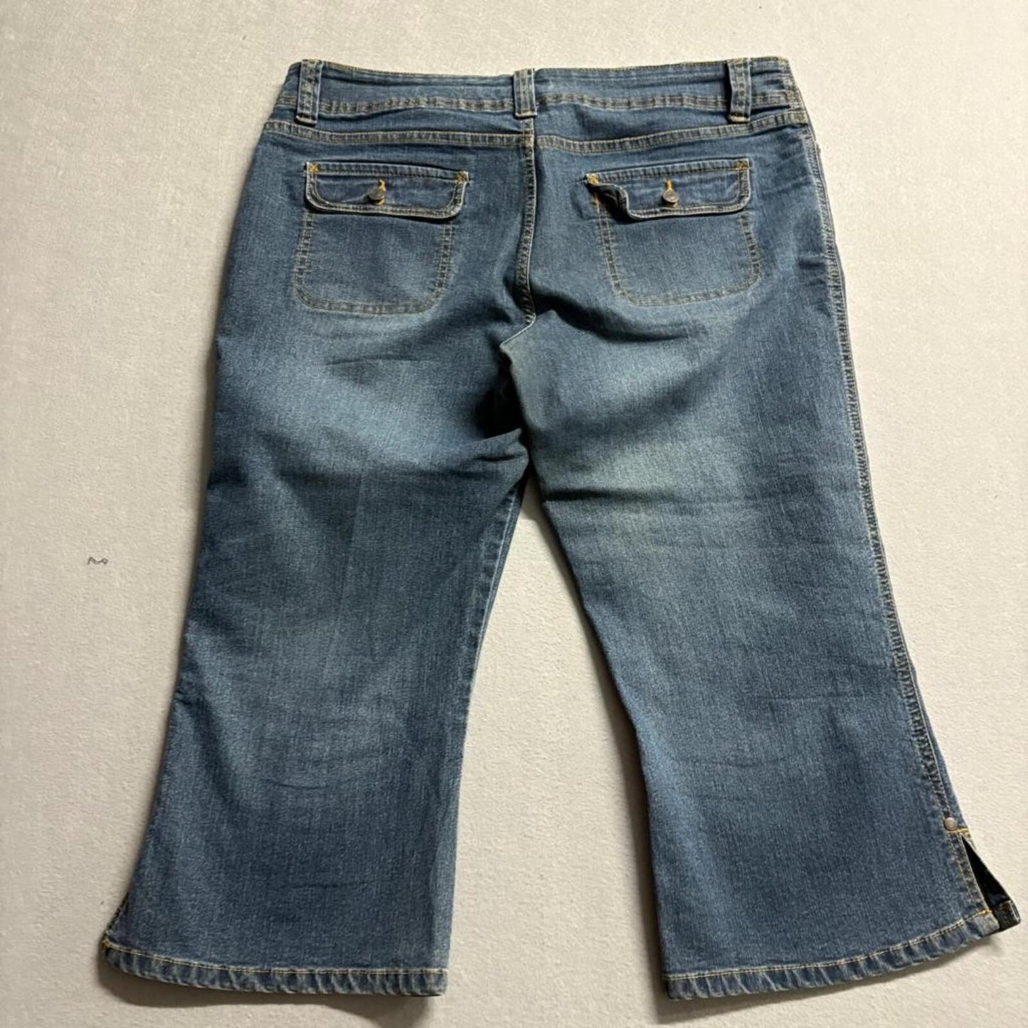 No Boundaries Juniors 13 Crop Jeans Blue Denim Stretch Capris Flap Pocket Y2K