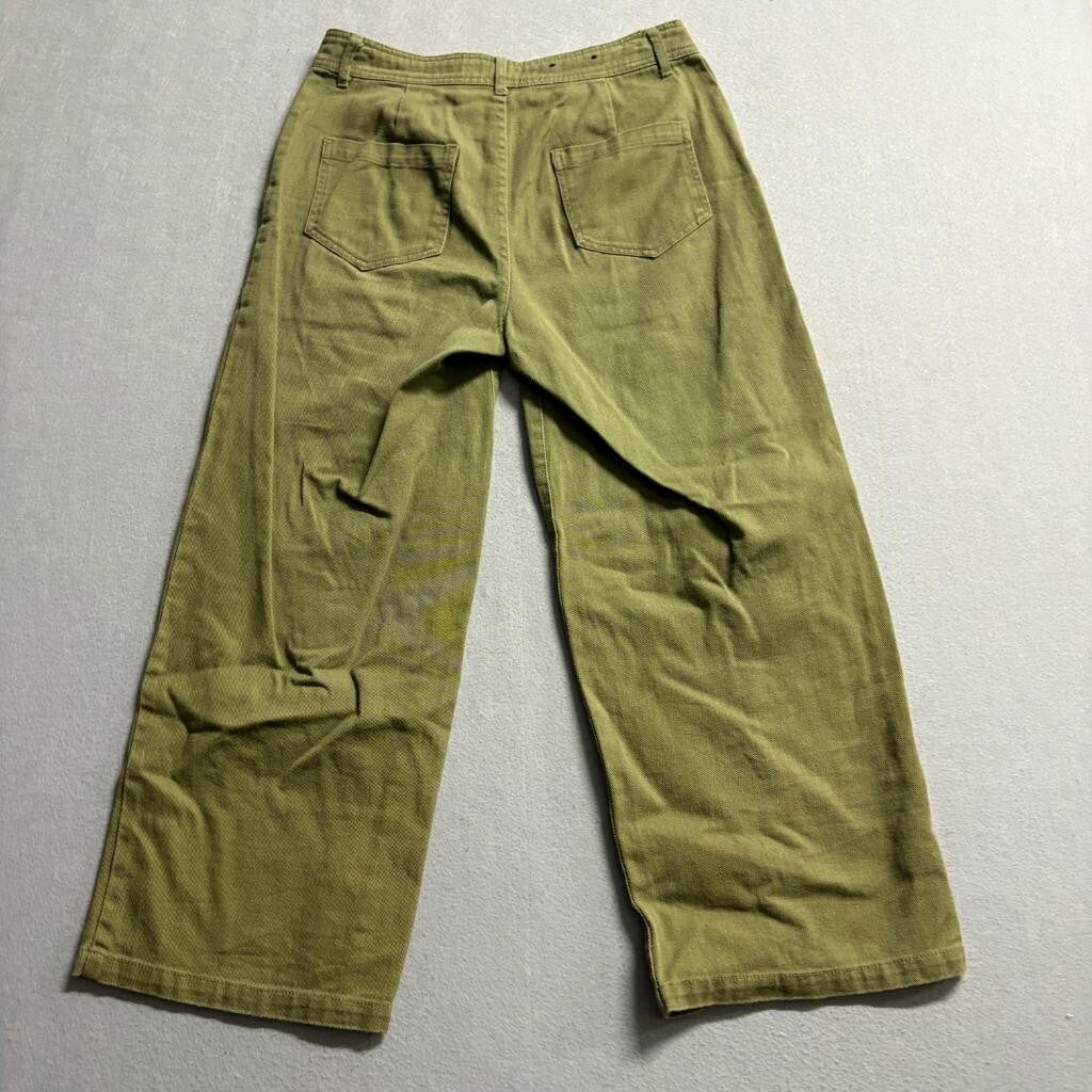 Who What Wear Pants Womens 2 Green Cotton Wide Leg High Rise Utility Crop