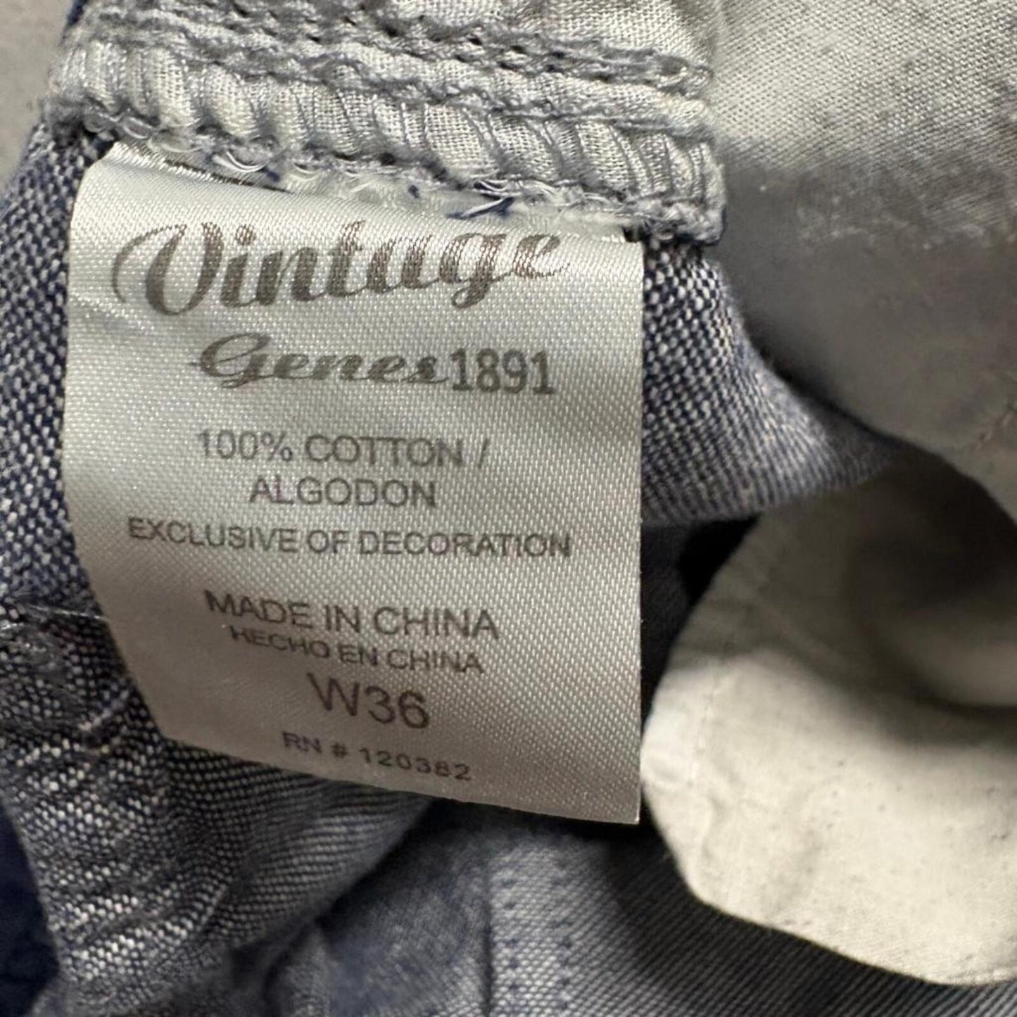 Vintage Genes 1891 Cargo Shorts Mens 36 Gray Cotton Chambray Original Stacked