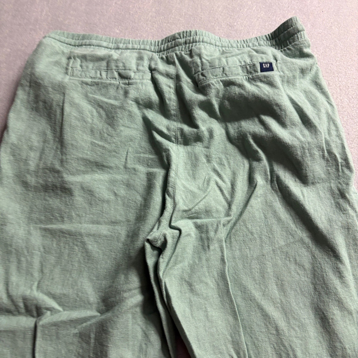 Gap Linen Blend Pants Womens Small Green Wide Leg Drawstring Elastic Waist