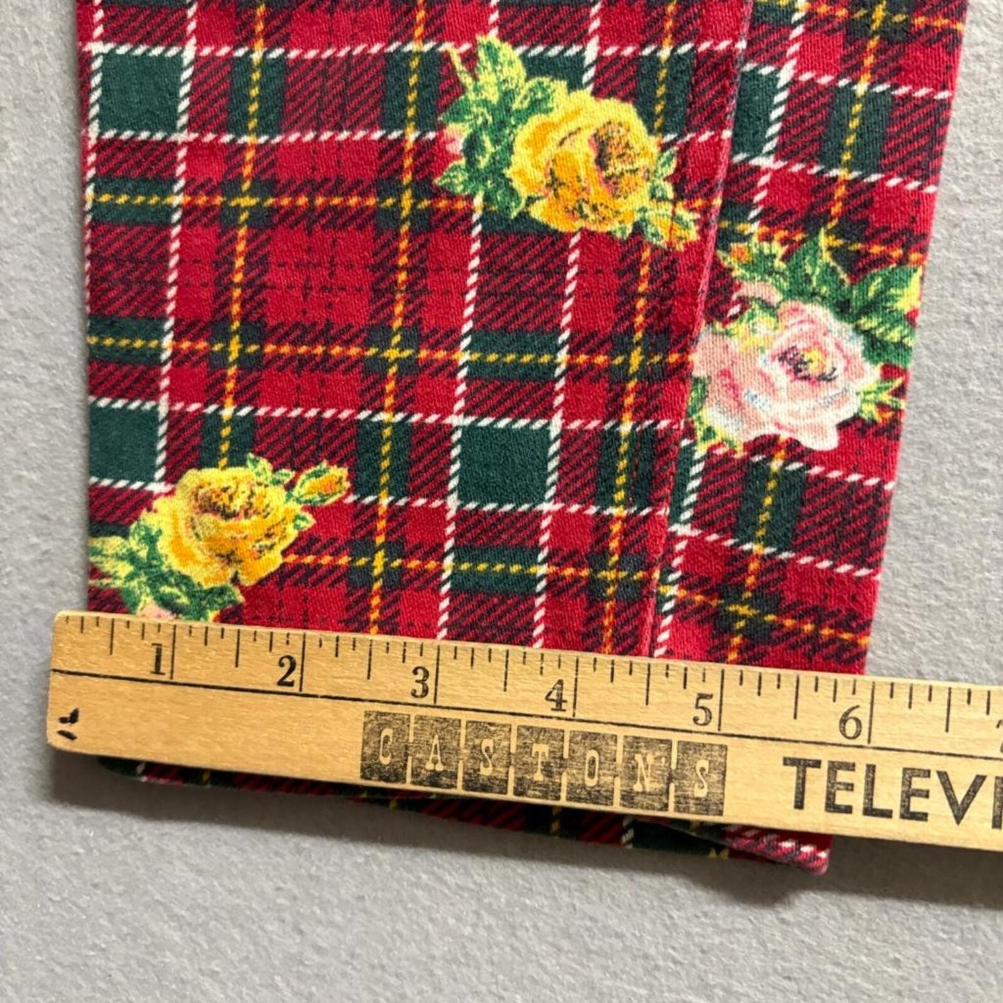 Vintage Gap Denim Plaid Floral Jeans Womens 26 Red Tartan Rose Print 90s
