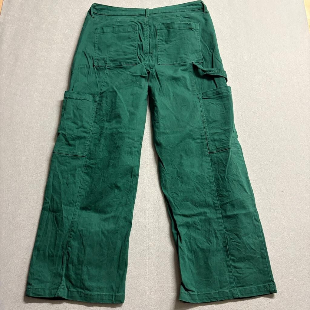 Girl-ish Mid Rise Wide Leg Cargo Utility Pants Womens 13/31 Green Stretch Cotton