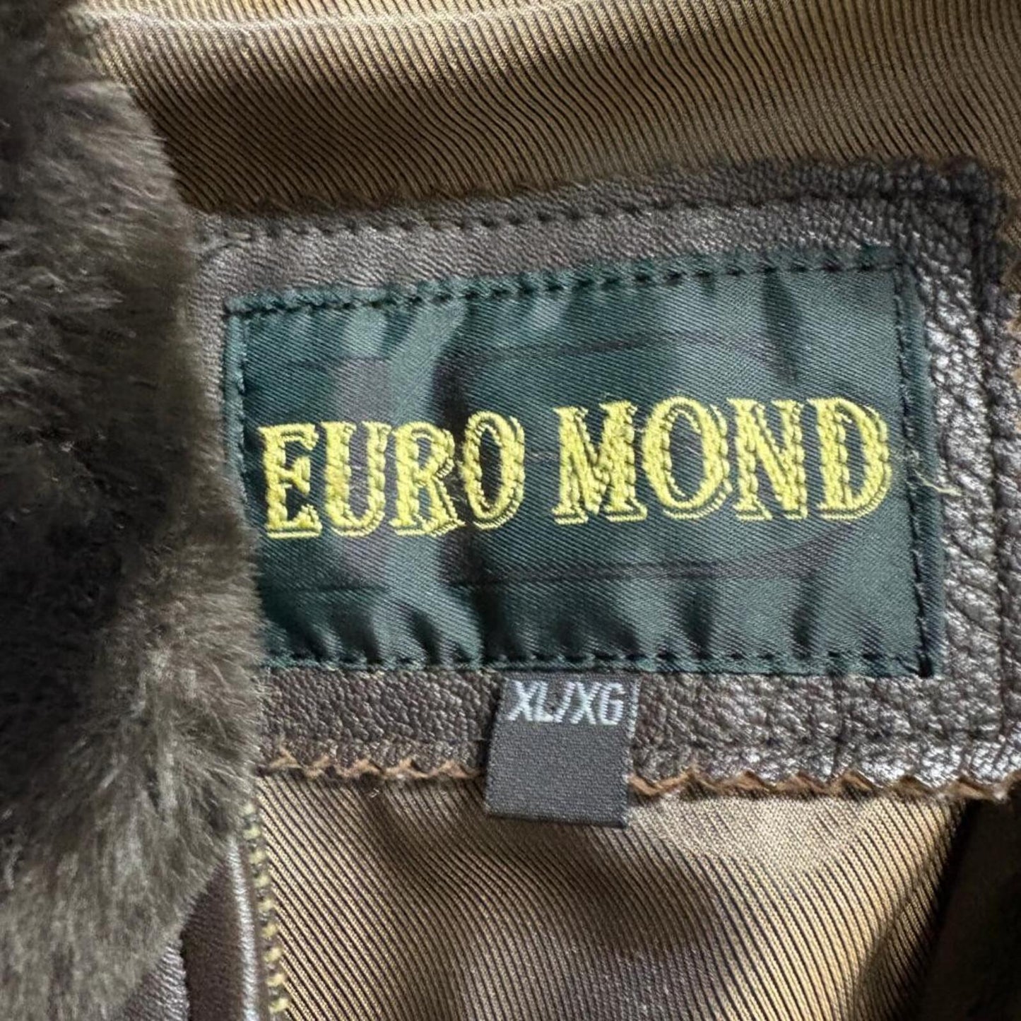 Euro Mond Brown Genuine Leather Jacket Womens XL Faux Fur Collar Full Zip Lined