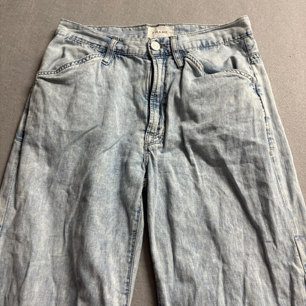 FRAME Le Baggy Palazzo Jeans Womens 25 Aries Light Wash Cotton Linen Wide Leg