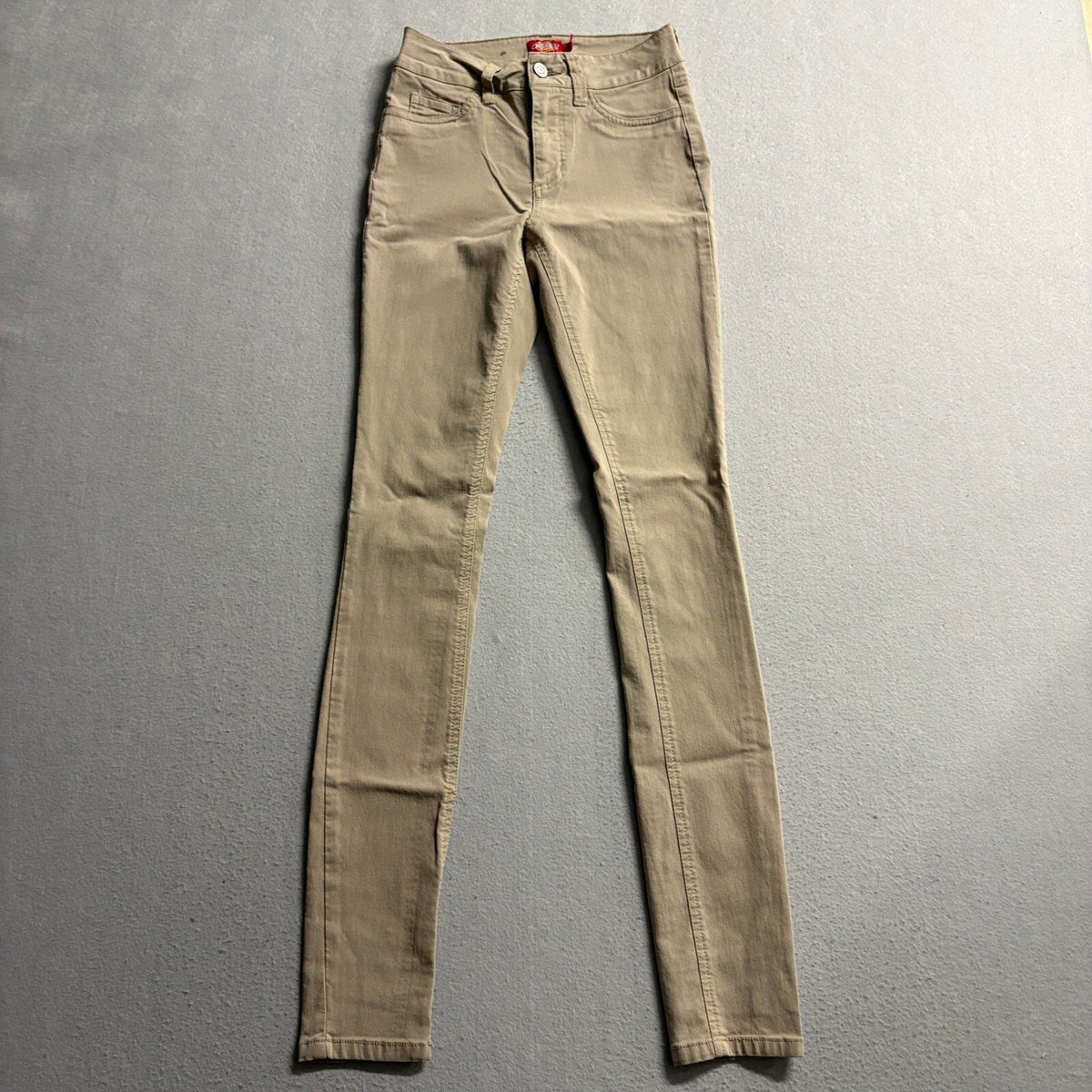 Dickies Skinny Pants Womens 0/24 Khaki Tan Stretch Rayon Blend Work Casual