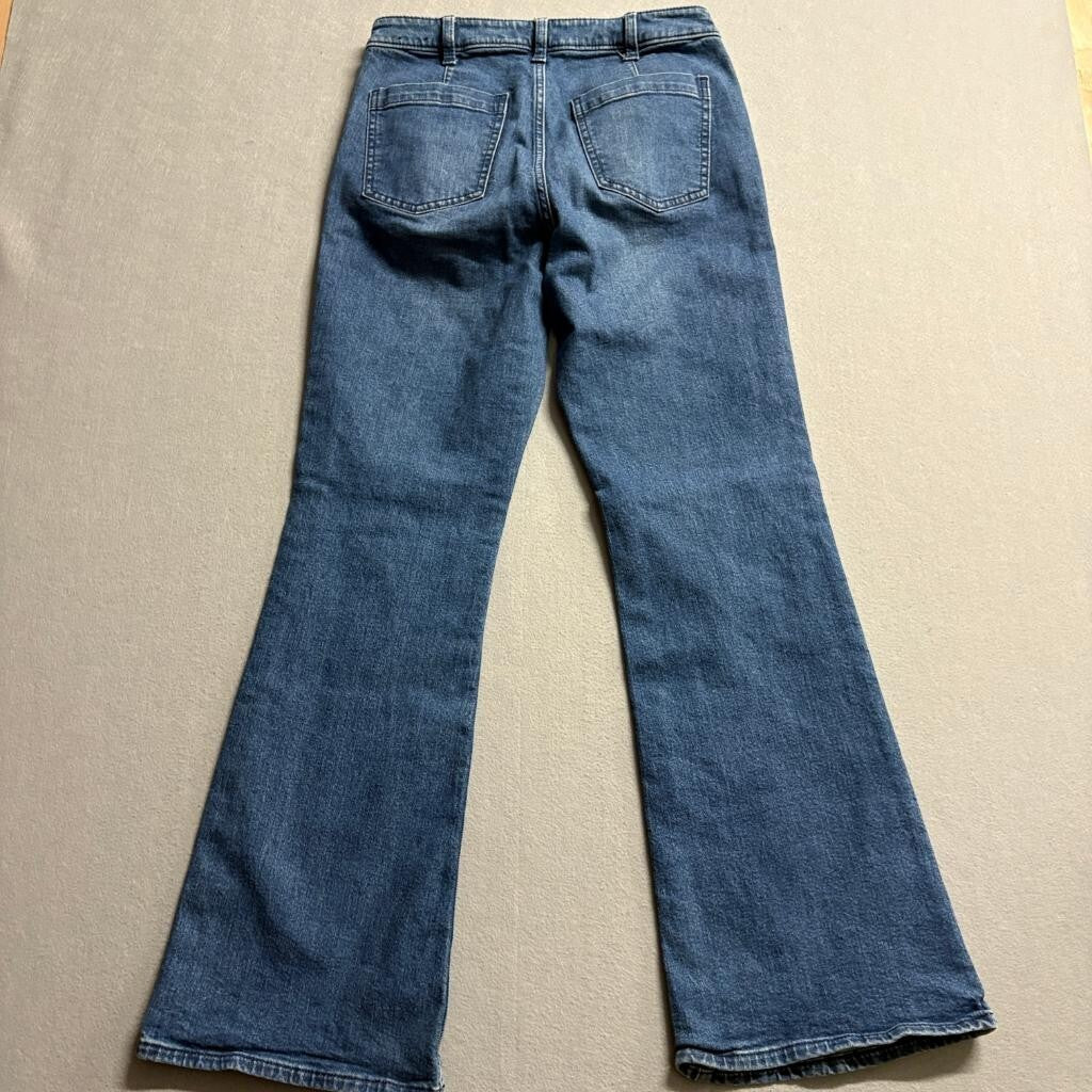 Gap 70s Flare Jeans Womens 8 29R Blue Sailor Button High Rise Stretch Denim