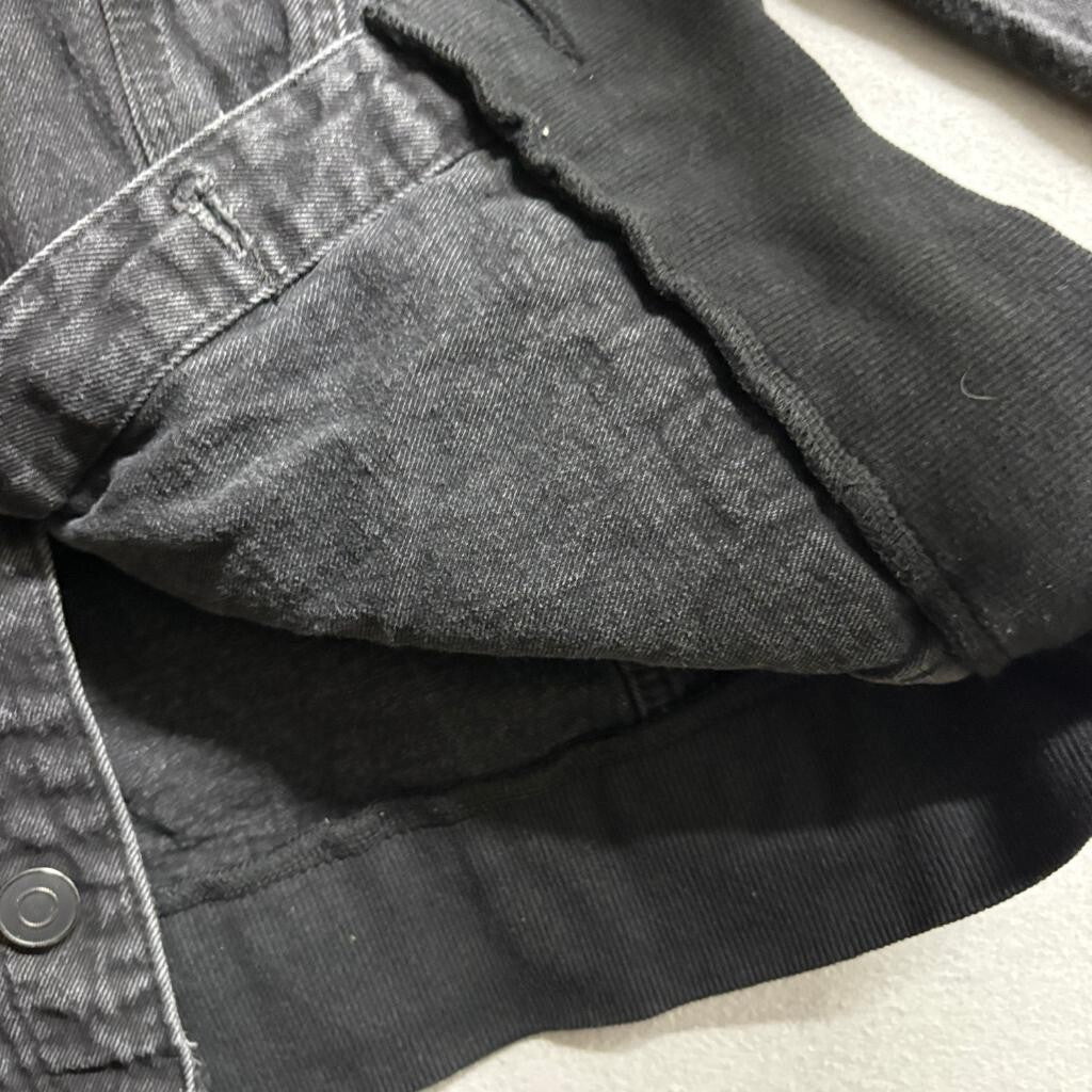 Fashion Nova Men Distressed Denim Jacket Medium Black Ribbed Trim DK140