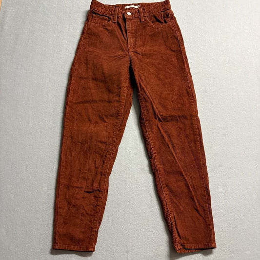 Levi's High Waisted Mom Jean Corduroy Pants Womens 26 Brown Rust Tapered Leg