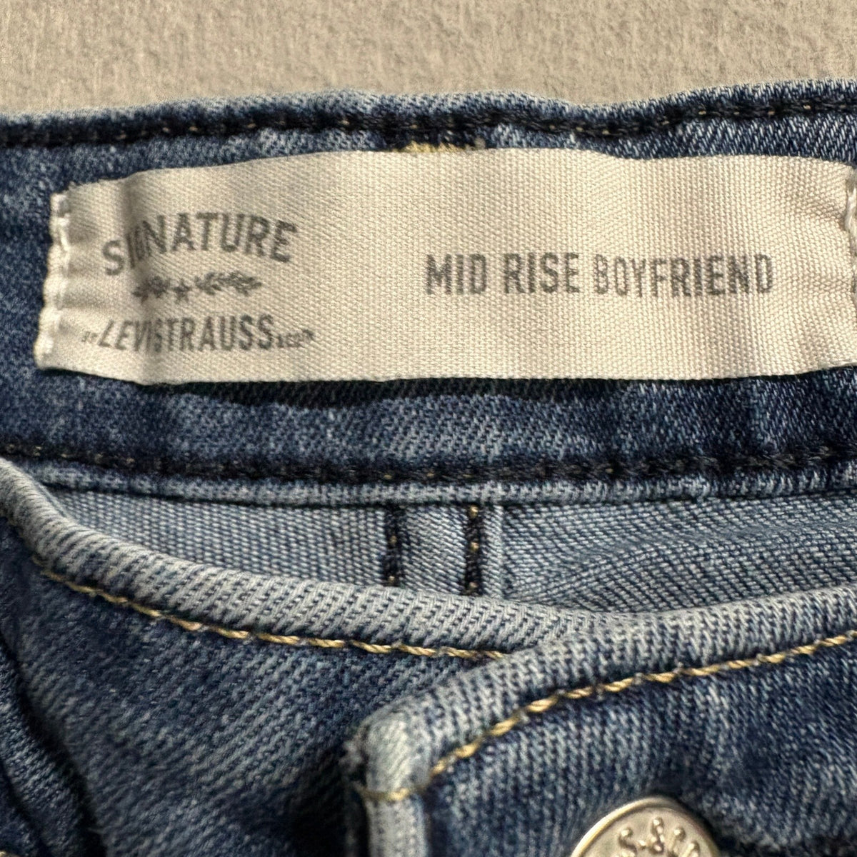 Signature by Levi Strauss Co Womens Jeans Size 14 Mid Rise Boyfriend Blue Denim