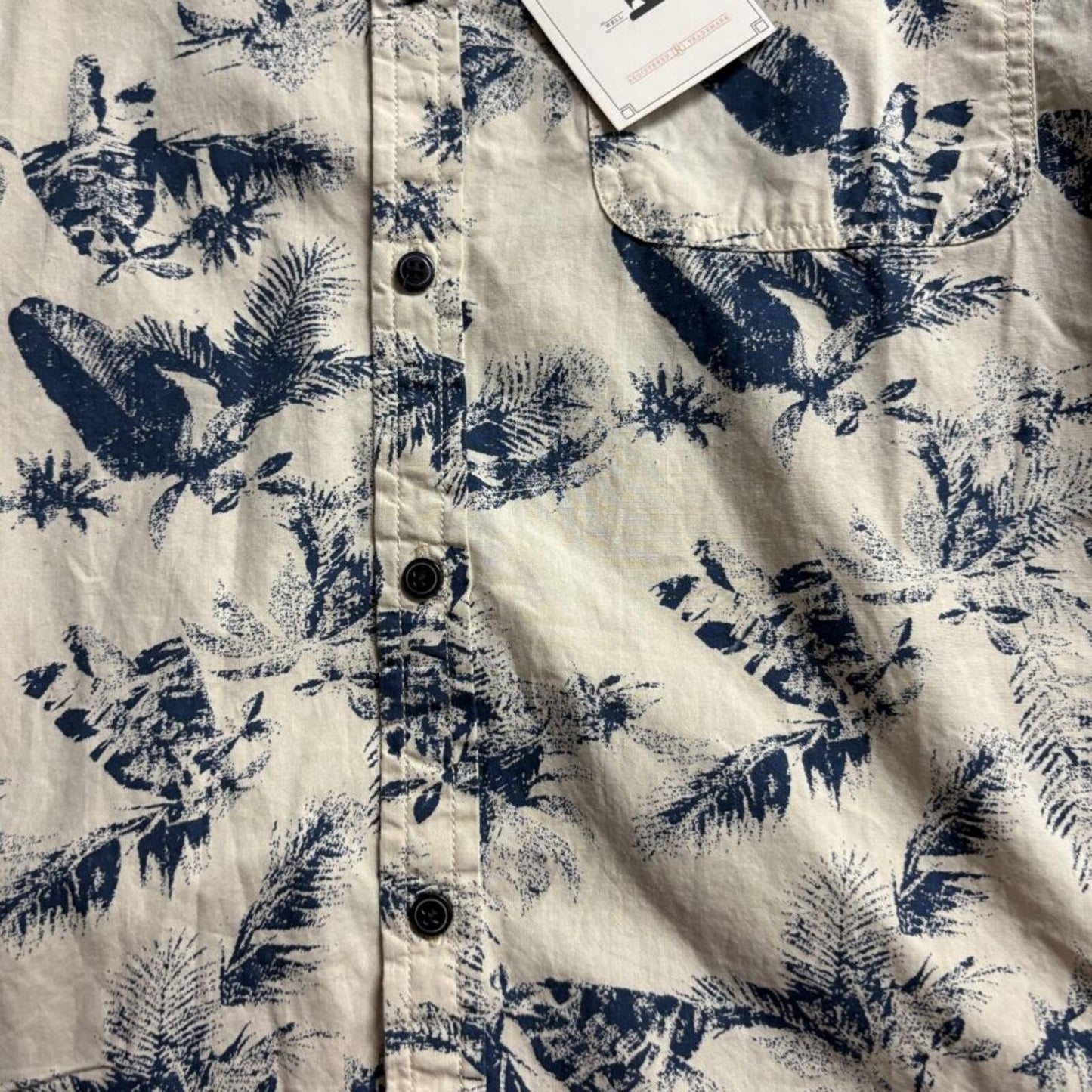 Level Ten Mens Large Tropical Palm Tree Print Short Sleeve Button Up Shirt NWT