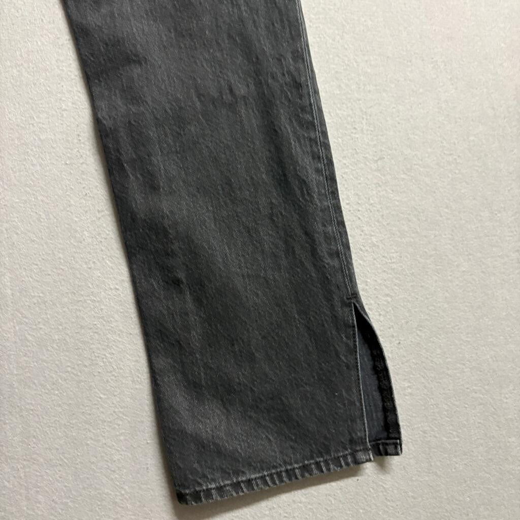 Good American Good Boy Straight Leg Jeans Womens 2/26 Black High Rise Side Slit