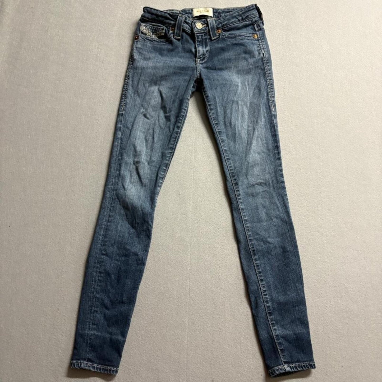 Big Star Alex Skinny Jeans Womens 24 Blue Denim Embroidered Pockets Stretch