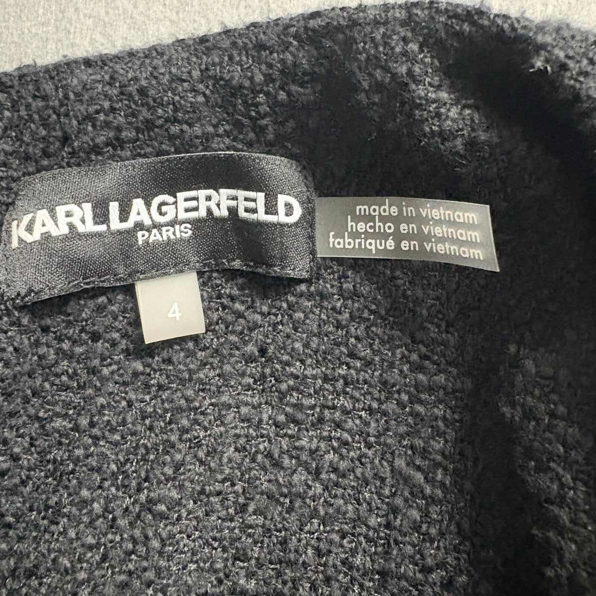Karl Lagerfeld Paris Tweed Jacket Womens 4 Black Full Zip Cotton Blend Blazer