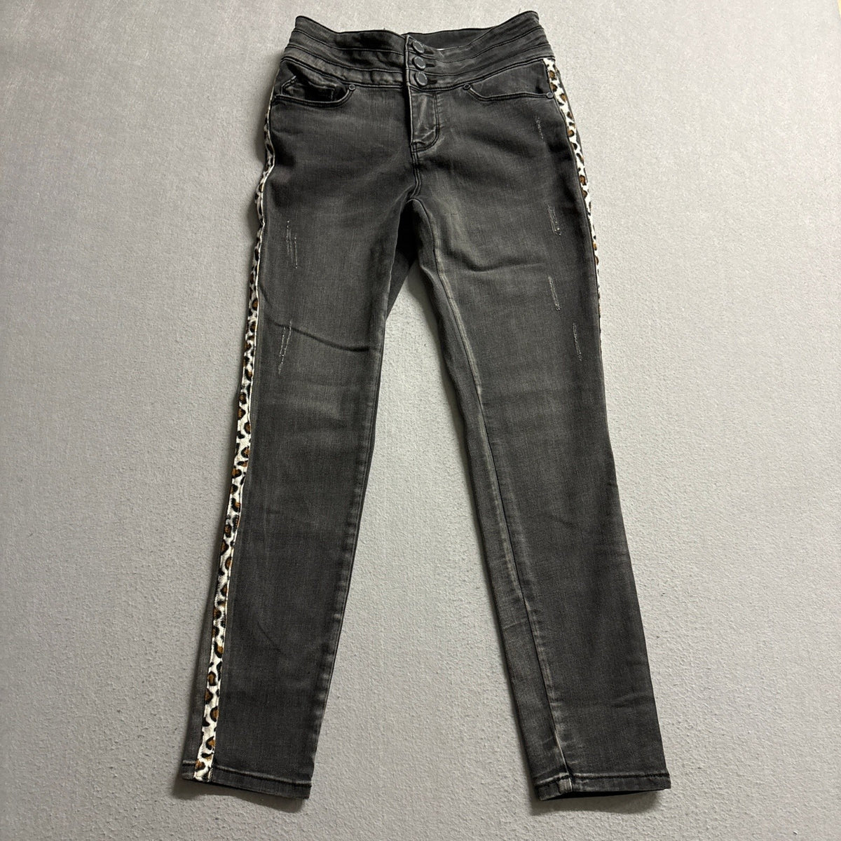 Mashed Potatoes Womens Size 28 Gray Leopard Side Stripe Mid Rise Skinny Jeans