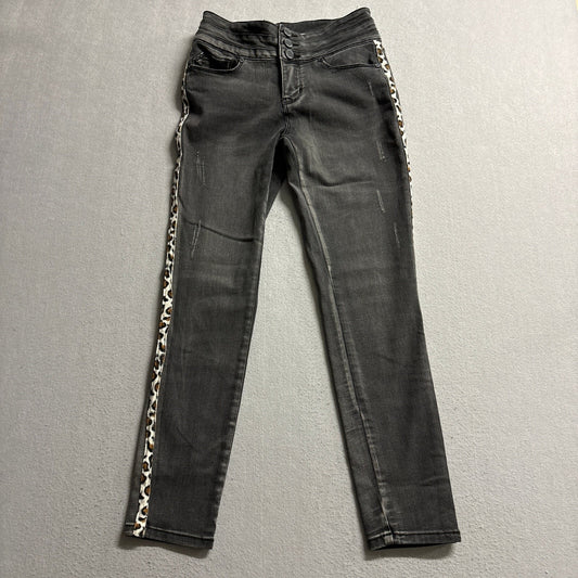 Mashed Potatoes Womens Size 28 Gray Leopard Side Stripe Mid Rise Skinny Jeans