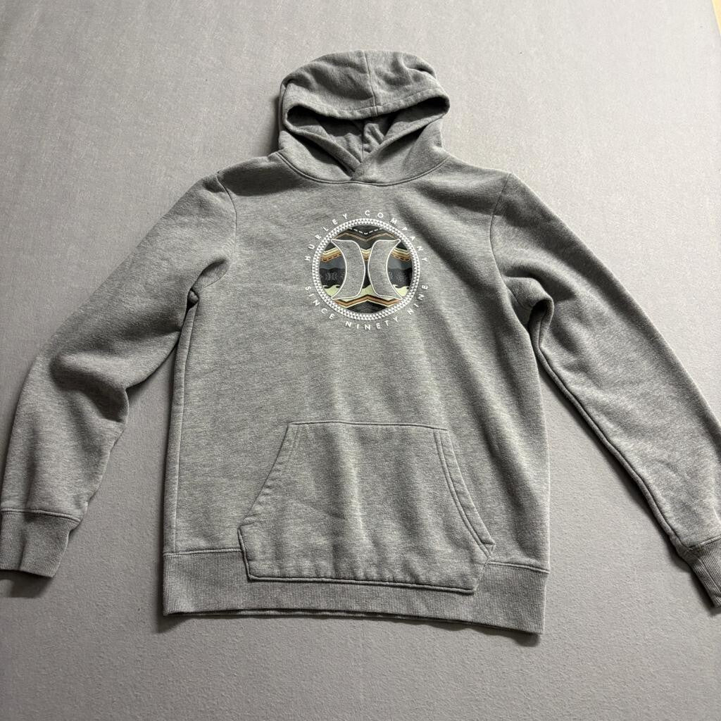 Hurley Boys Hoodie XL 18/20 Gray Pullover Sweatshirt Graphic Logo Surf
