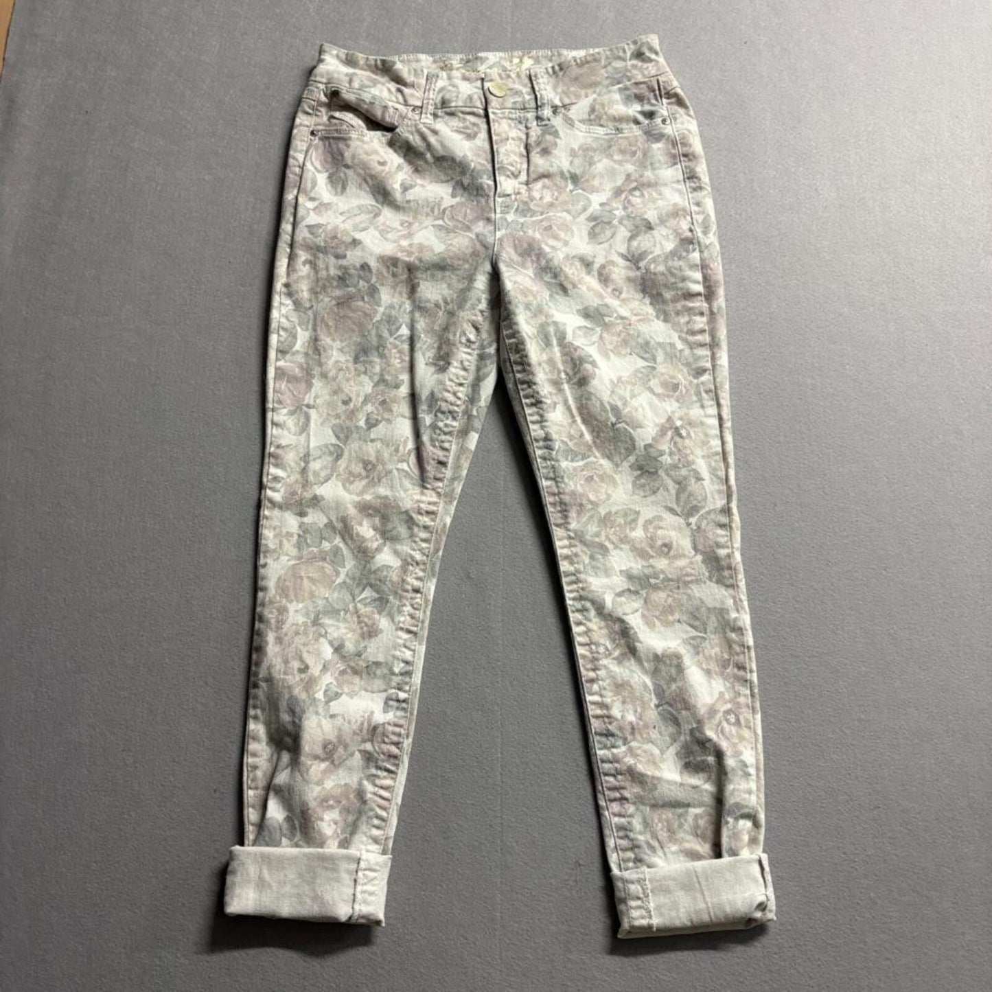 Seven7 High Rise Skinny Jeans Womens 8 Gray Floral Cotton Blend Stretch Pants