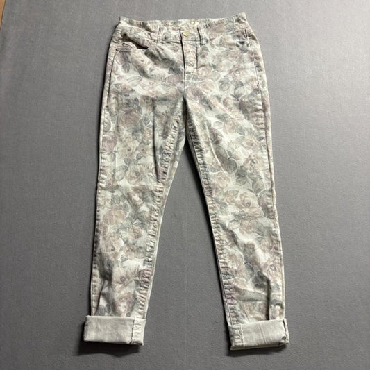 Seven7 High Rise Skinny Jeans Womens 8 Gray Floral Cotton Blend Stretch Pants