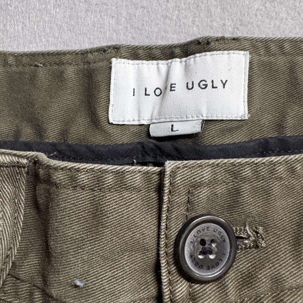 I Love Ugly Cargo Pants Womens Large Green Cotton Blend Cropped Utility