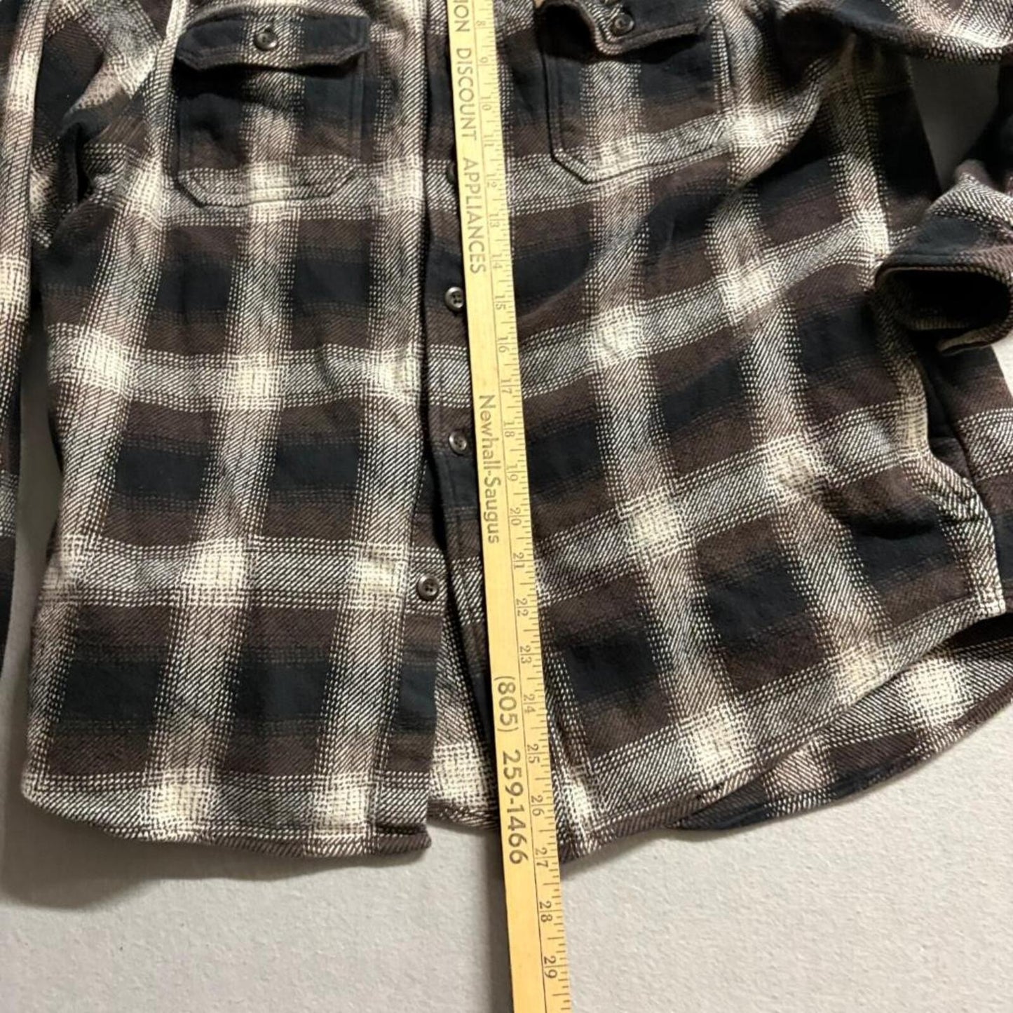 Orvis Flannel Shirt Mens Medium Brown Black Plaid Heavyweight Cotton Button Up